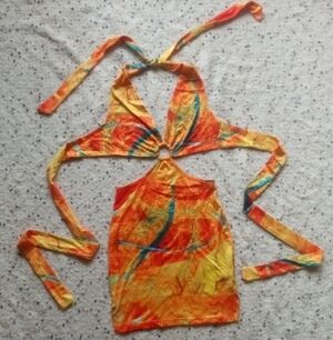 Orange Halter Tie-Back Cutout Mini Dress